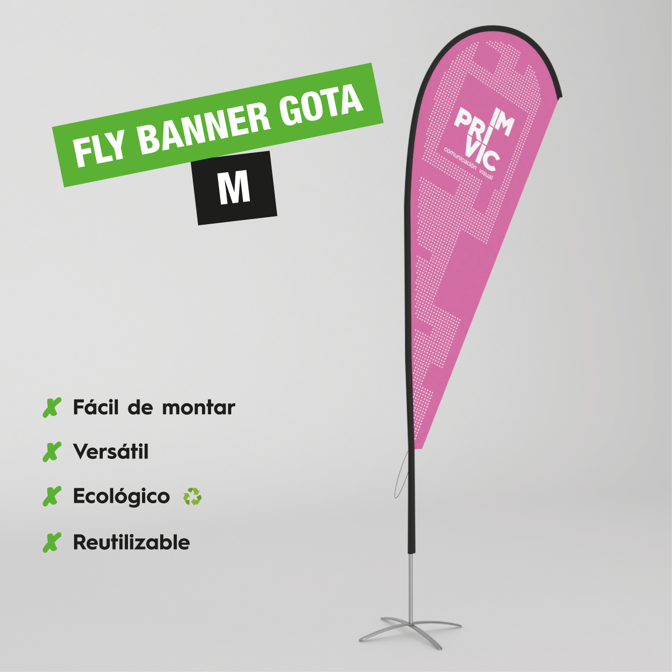 Banderola tipo fly banner con forma de gota, tamaño M.